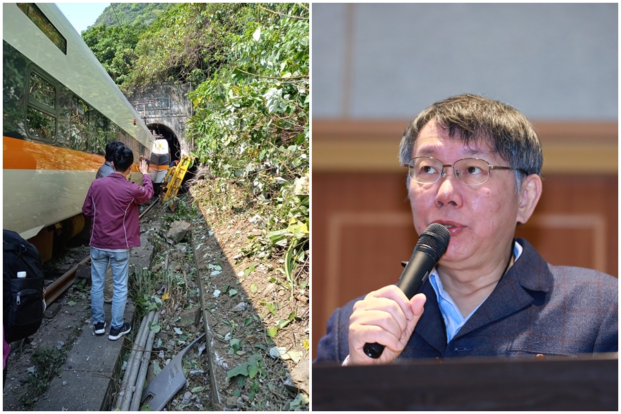 408次太魯閣號在花蓮出軌多人傷，台北市長柯文哲指出，北市第一時間派5車20人幫忙搶救。（左圖翻攝自臉書社團阿美族的歌）