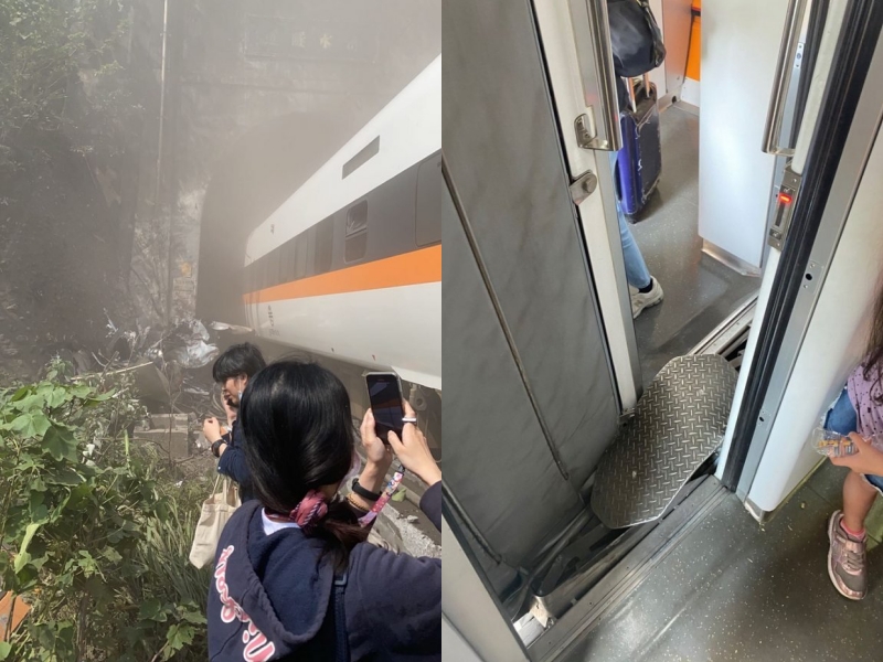 事故列車卡在隧道內,車身也有嚴重損傷。(翻攝自Dcard)