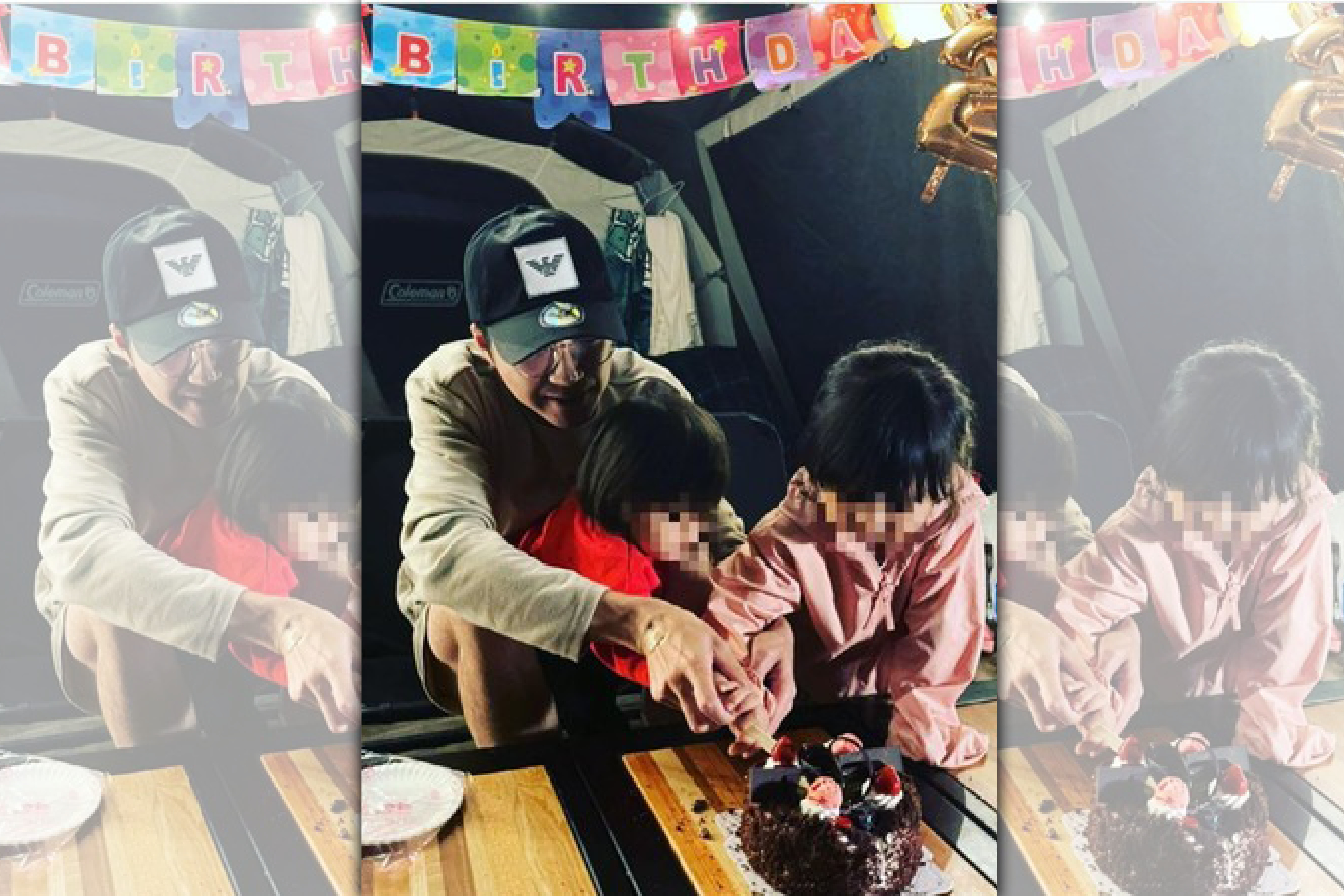 江宏傑在社群媒體po出他帶一對兒女在露營區的慶生照片。（翻攝自江宏傑IG）