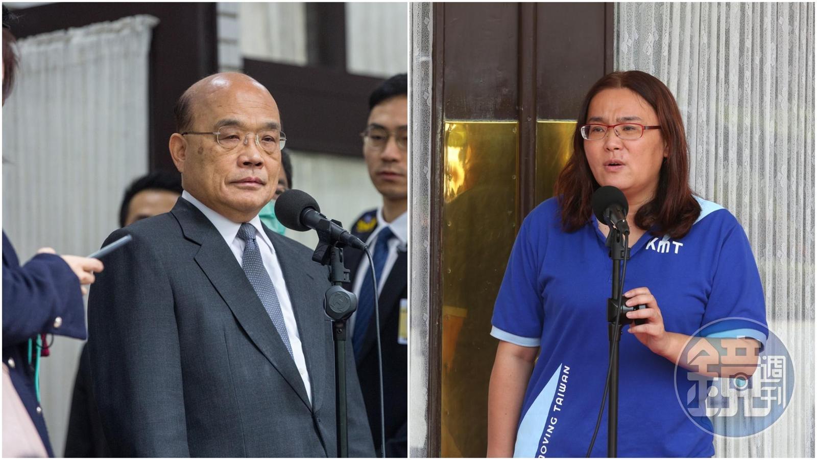 陳玉珍（右）表示，若蘇貞昌（左）不主動下台，國民黨團不排除提倒閣案。（本刊資料照）