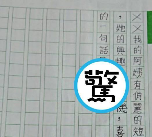 小三童寫作文介紹阿姨最喜歡講「1字國罵」。（翻攝自「爆料1公社」臉書）