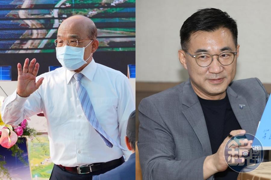 行政院長蘇貞昌（左）昨以「還有很多事要做」撇為台鐵出軌下台負責，國民黨主席江啟臣（右）今則怒稱：「為什麼不早做？」（本刊資料照）