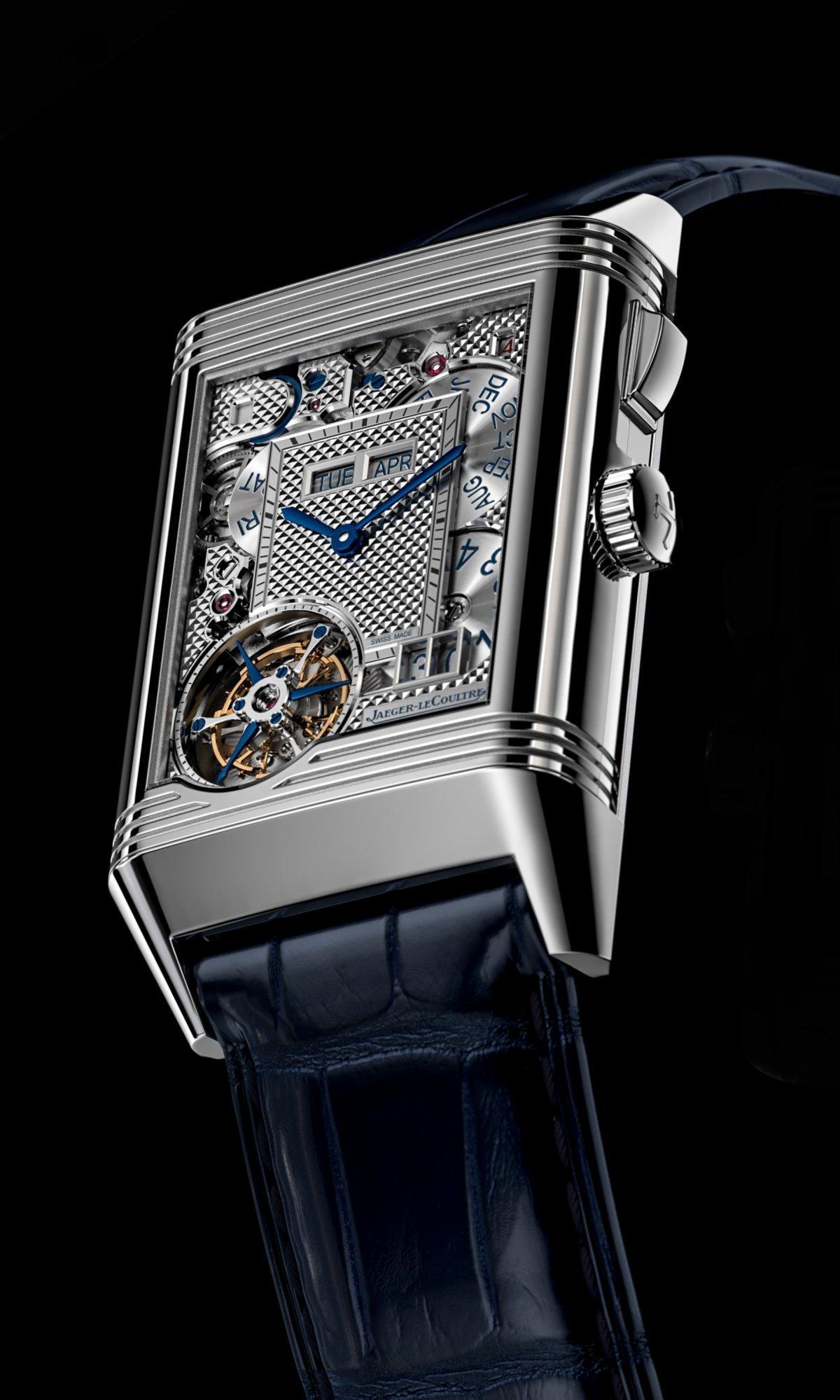 積家Reverso大複雜功能四面腕錶Reverso Hybris Mechanica Calibre 185 Quadriptyque的手錶正面。