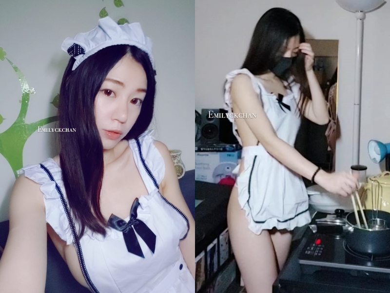 女僕裝、裸體圍裙也包不住Emilyck Chan的性感。（翻攝自Emilyck Chan臉書）