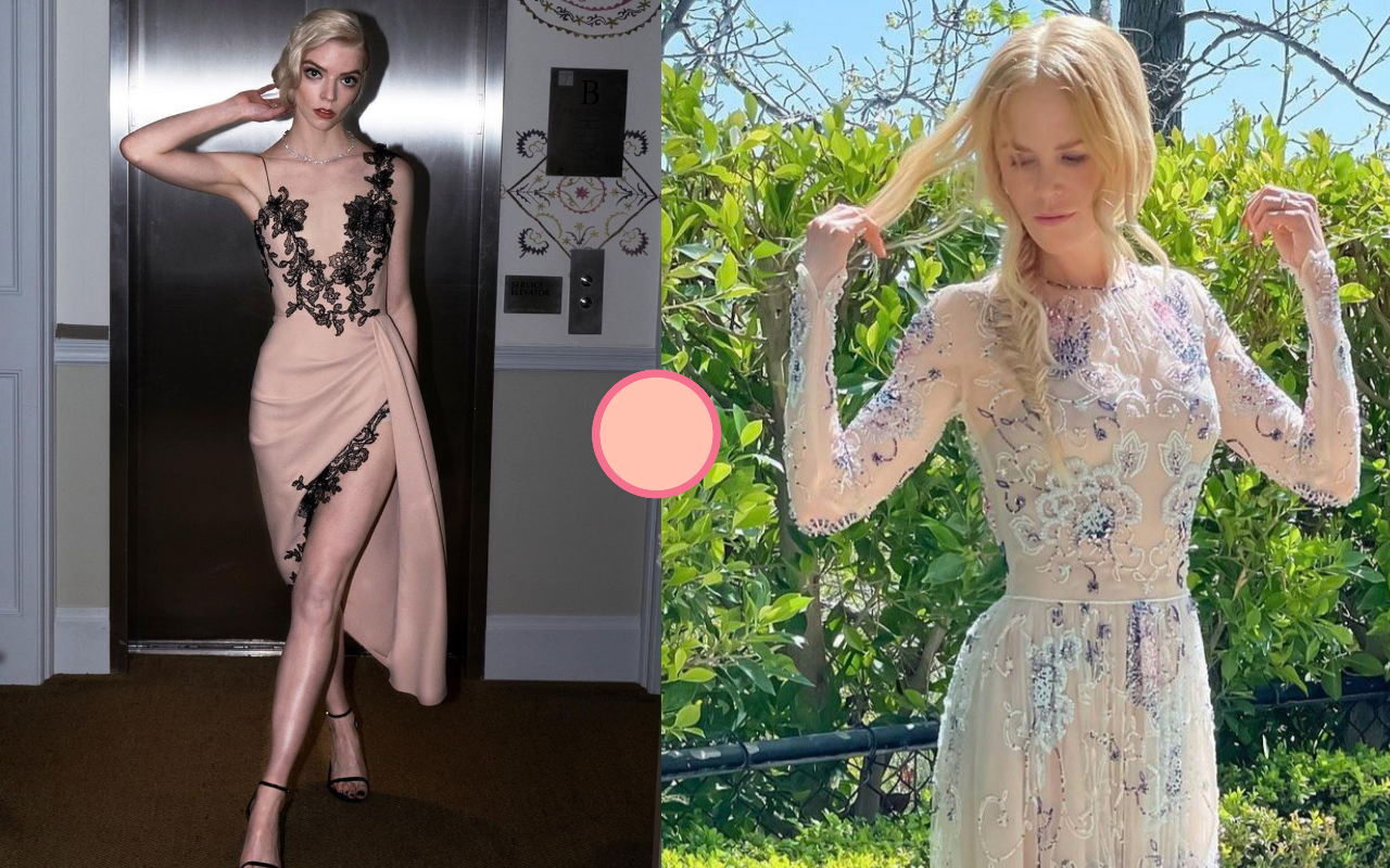 妮可基嫚（右圖）、安雅泰勒喬伊（左圖）角逐美國演員工會獎視后，雖是線上頒獎，兩人仍盛裝打扮表示尊重。（翻攝自妮可基嫚、安雅泰勒喬伊IG）