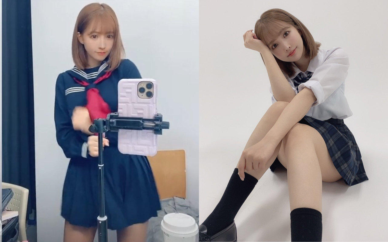 三上悠亞穿著女高校生制服跳舞，一週締造900萬驚人點擊率。（翻攝自三上悠亞TikTok、Twitter）