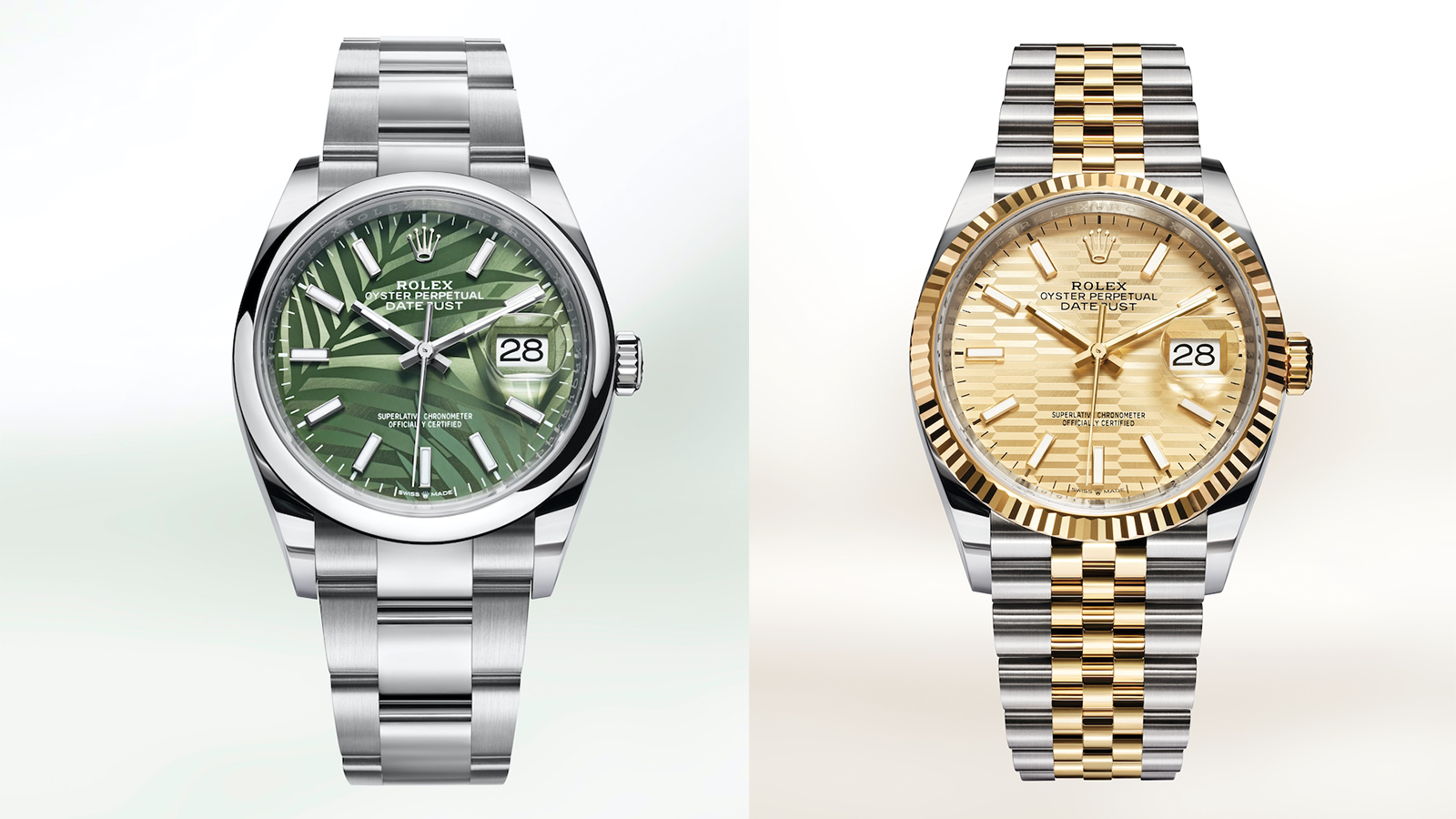Oyster Perpetual Datejust 36，建議售價NT$ 233,500（左）、386,500（右）