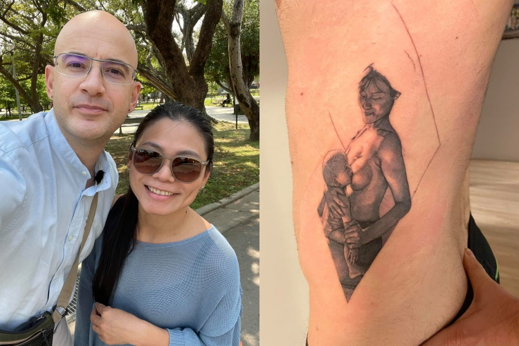 土耳其裔藝人吳鳳因刺上老婆哺乳的刺青遭網友「勸離婚」，讓他罕見發文回嗆酸民。（翻攝自吳鳳臉書）