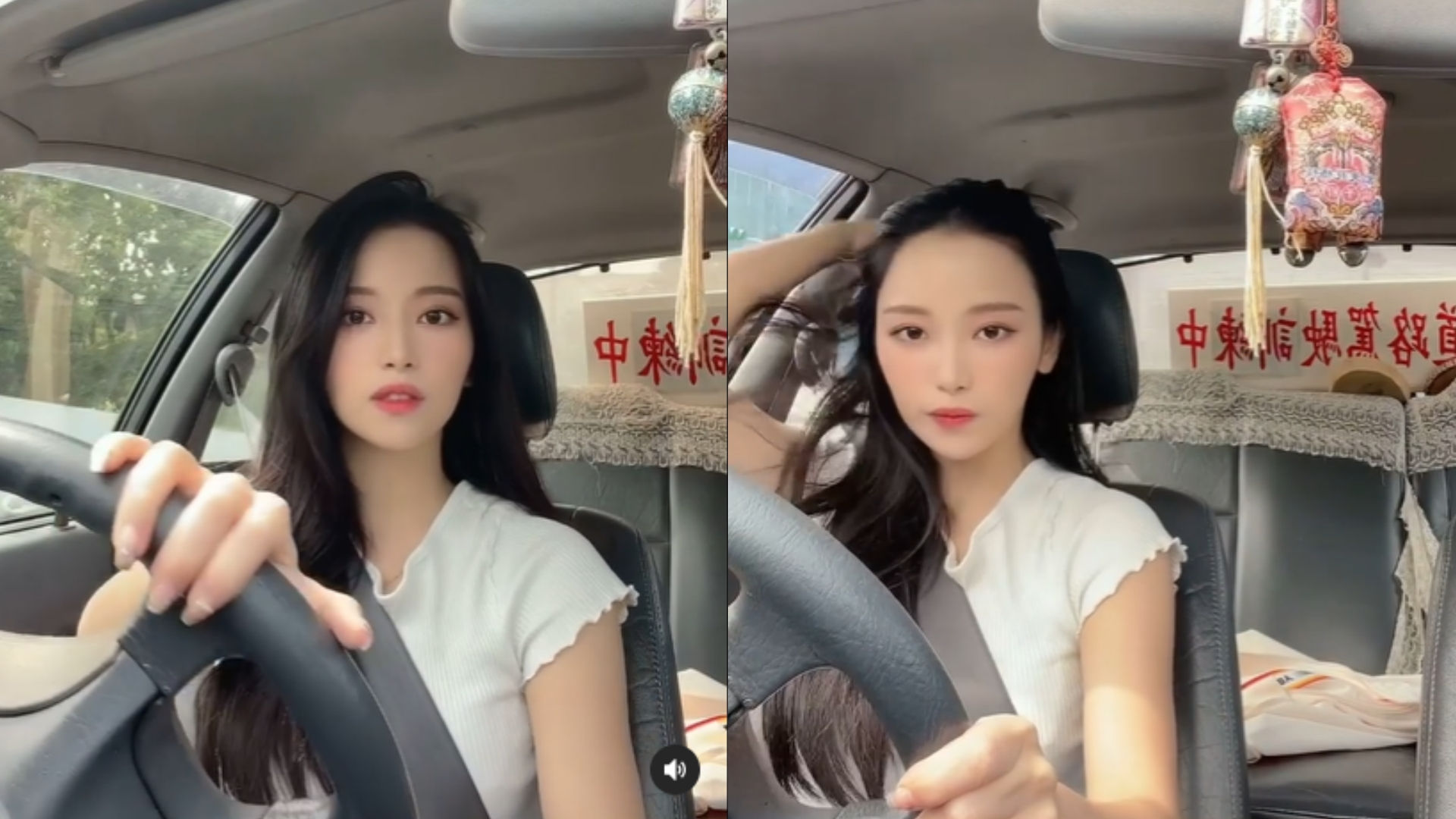 蔡瑞雪在駕訓班練車時,不時眼看鏡頭、手撥頭髮。(翻攝自snowbabyq IG)