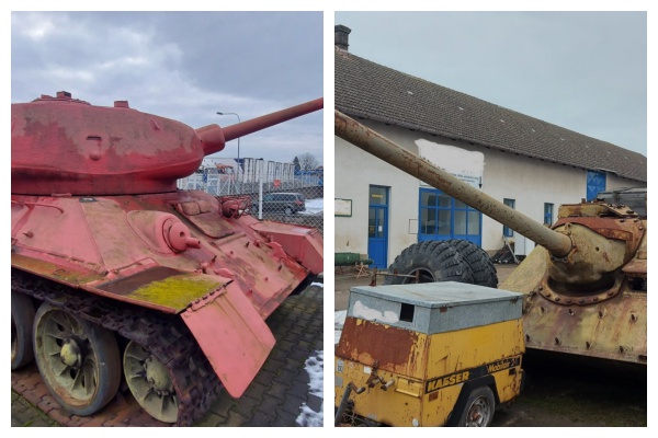 民眾直接將自家的蘇聯T-34/85坦克和SD-100自走砲開到警察局。（翻攝自Policie ČR推特）