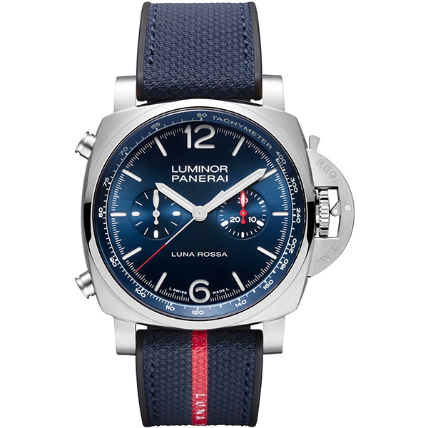 Luminor Chrono Luna Rossa｜PAM01303／錶徑44mm／不鏽鋼錶殼／時間指示、計時碼錶功能／P.9200自動上鏈機芯／防水100米／建議售價：NT$ 287,000（限量1,000只）