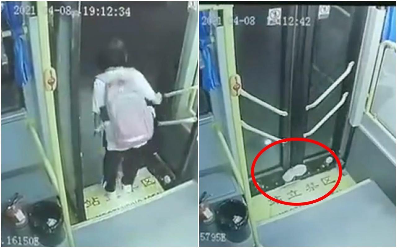 中國大陸一名女學生慘遭「車門夾腳」，被拖行約24秒之久。（翻攝自微博）