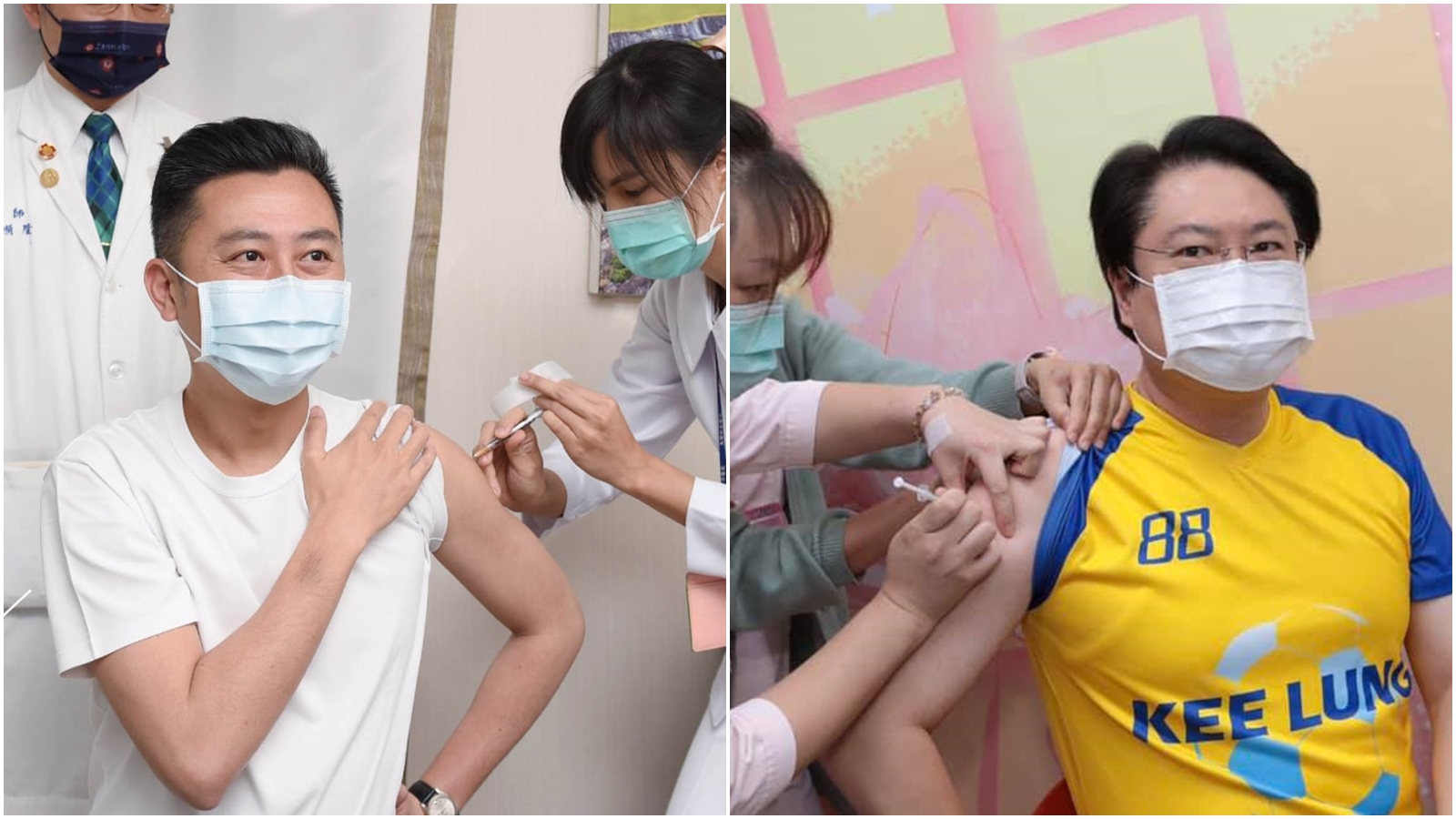 基隆市長林右昌（右）與新竹市長林智堅（左）一早皆率領市府人員帶頭接種AZ疫苗。（翻攝自林智堅臉書、林右昌臉書）