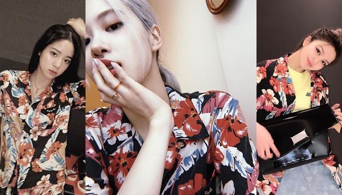 〈左起〉歐陽娜娜、ROSE、周揚青都喜歡同一件熱帶花朵圖騰夏威夷襯衫。NT$24,900(SAINT LAURENT提供)