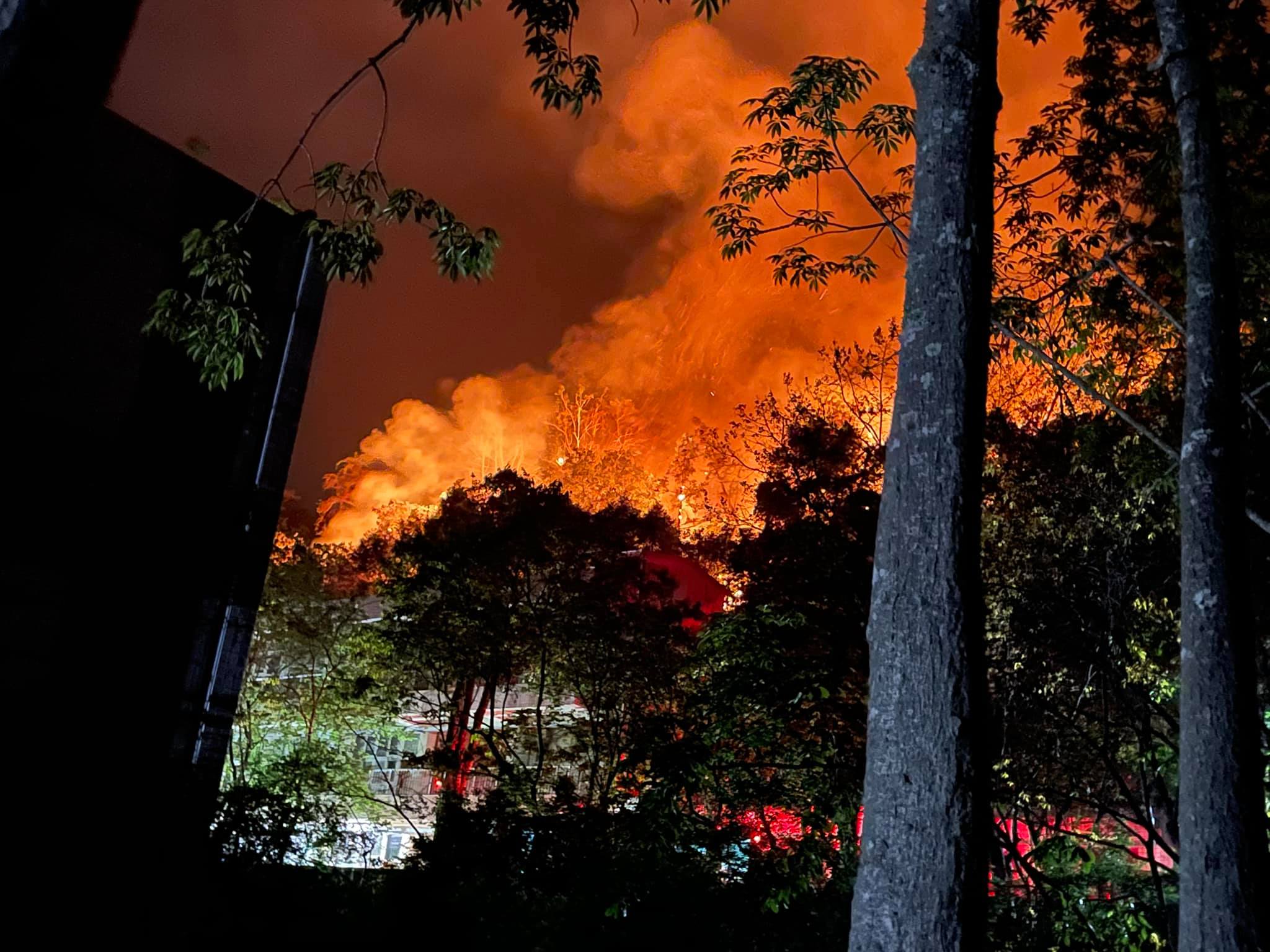 南投縣魚池鄉發生火燒山，由於火勢就位於魚池國中後方，校方晚間緊急宣布明天停課。（翻攝自王秋淑臉書）