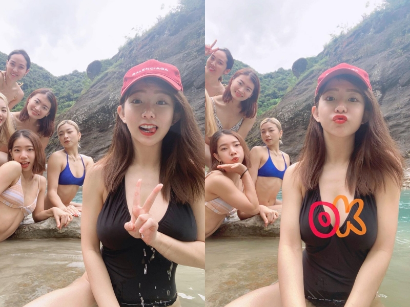 郭書瑤帶女伴舞去員工旅遊，留下泳裝合照。（翻攝自郭書瑤IG）