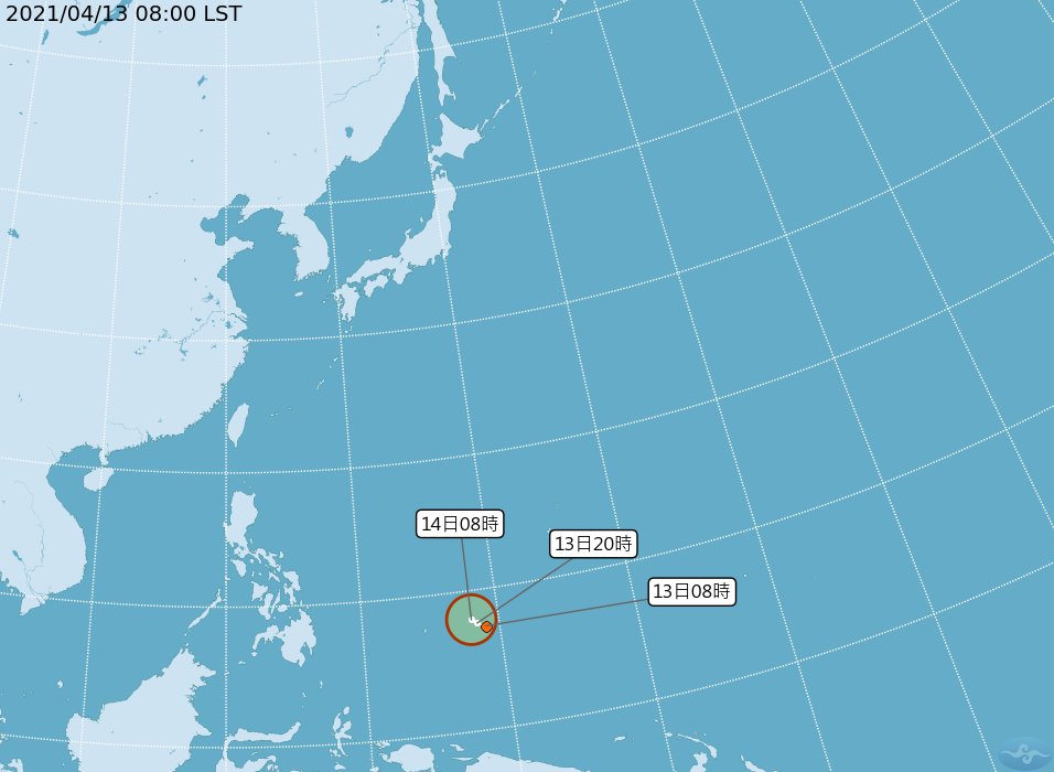 菲律賓東方海面的熱帶性低氣壓有機會形成颱風,但預估不會為台灣帶來水氣。(翻攝自氣象局官網)