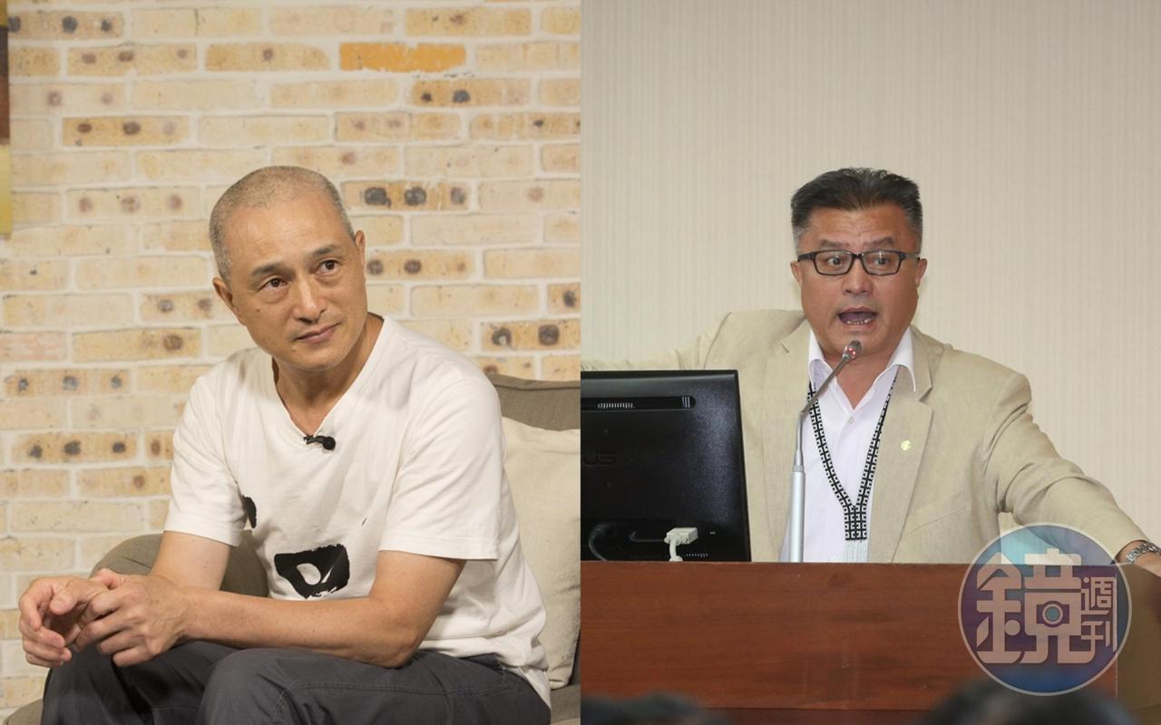 立委孔文吉(右)提案野保法增訂原住民非營利自用狩獵行為,動保團體代表朱增宏(左)則認為可利用行政命令,不應直接入法。(本刊資料照)