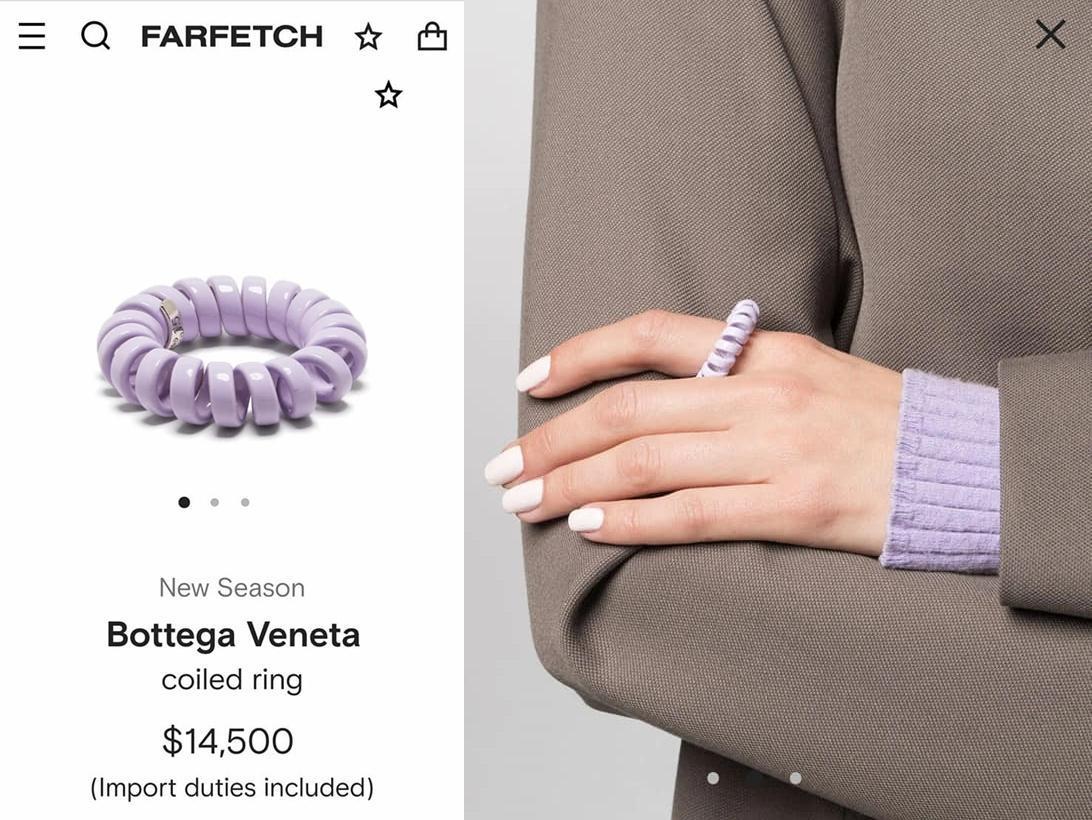 義大利精品品牌Bottega  Veneta商品中，就出現類似「電話線」的配飾。（翻攝自宅女小紅臉書）