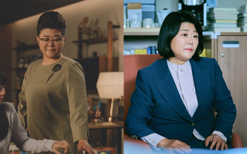 《寄生上流》管家李姃垠，新劇《Law School》化身民法教授，挑戰大量法律用詞的台詞。（合成照片，左圖翻攝網路，右圖Netflix提供）