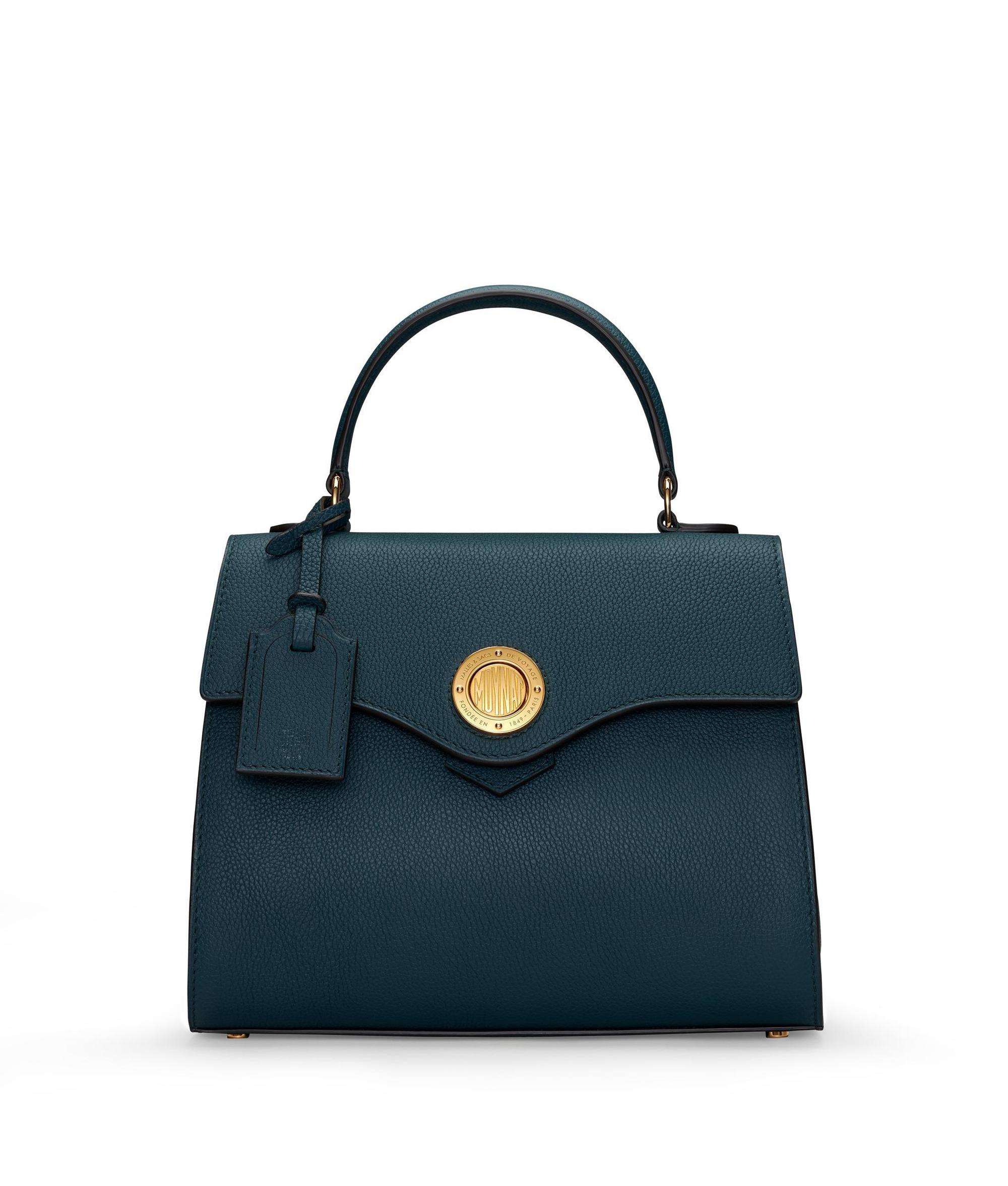 Voyage孔雀藍背手提包 NT$150,000 MOYNAT。(MOYNAT提供)