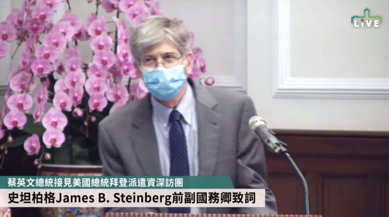 史坦柏格表示，台灣「非凡的成就世界都看到了」。（翻攝自總統府YouTube頻道／總統府提供）