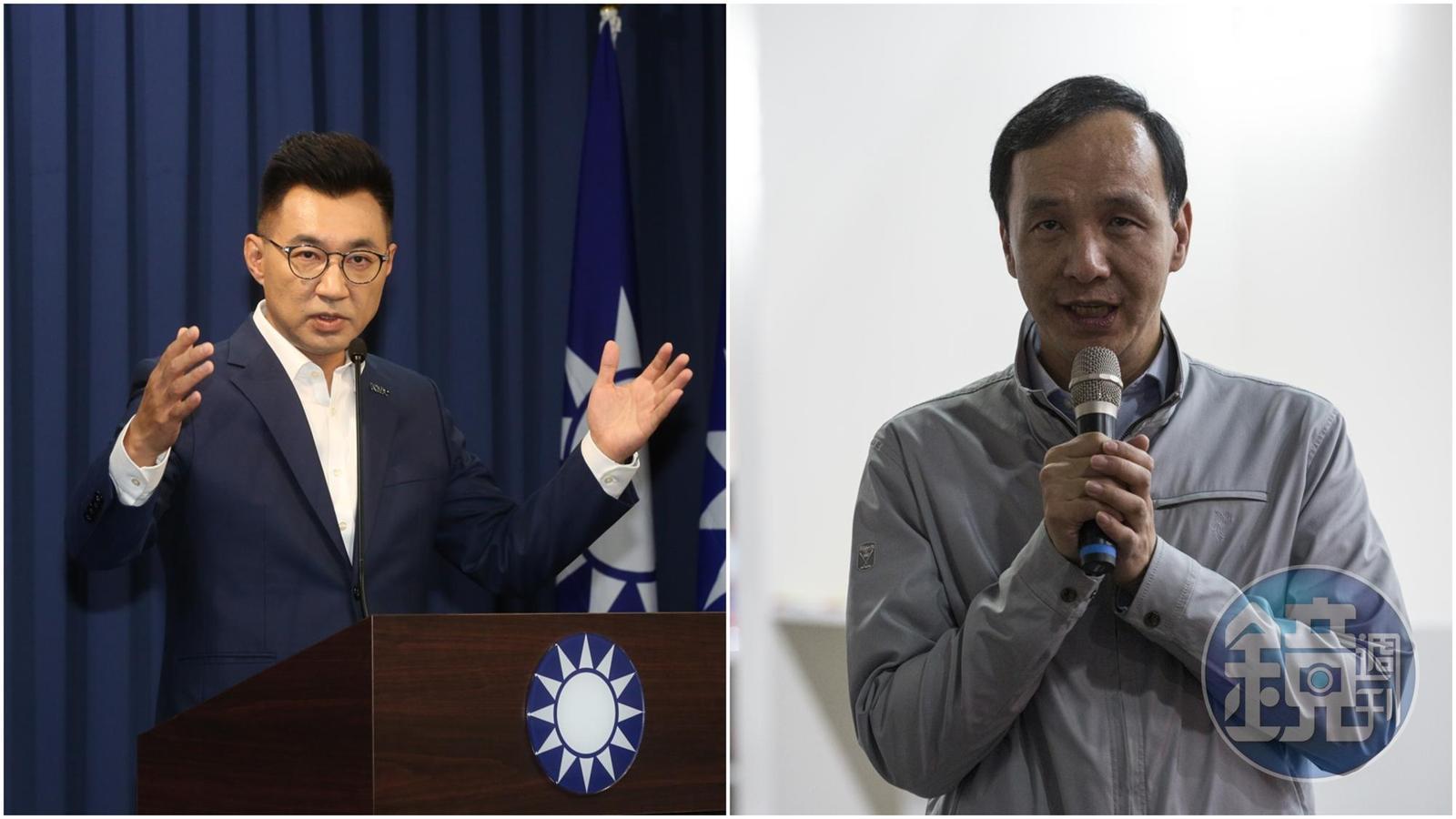 未受邀見資深訪團,江啟臣(左)砲轟外交部與民進黨「小鼻子、小眼睛」;朱立倫(右)則認為「政府就是代表全民,沒有分什麼朝野政黨」。(本刊資料照)