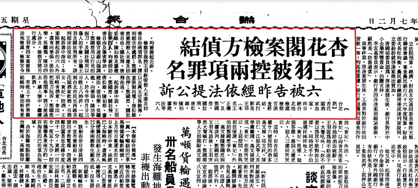 杏花閣血案1976.07.02聯合報報導內容。(翻攝國家圖書館電子資料庫)