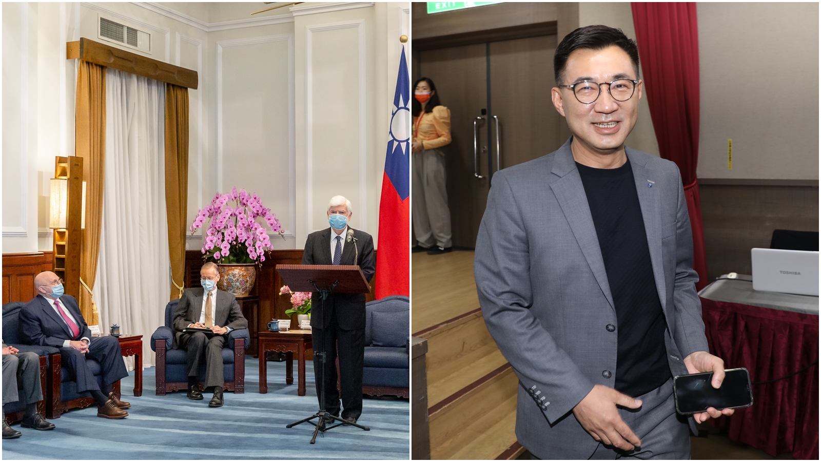 江啟臣（右）砲轟外交部與民進黨拒絕安排陶德訪團見在野黨，外交部對此回擊打臉。（總統府提供／本刊資料照）