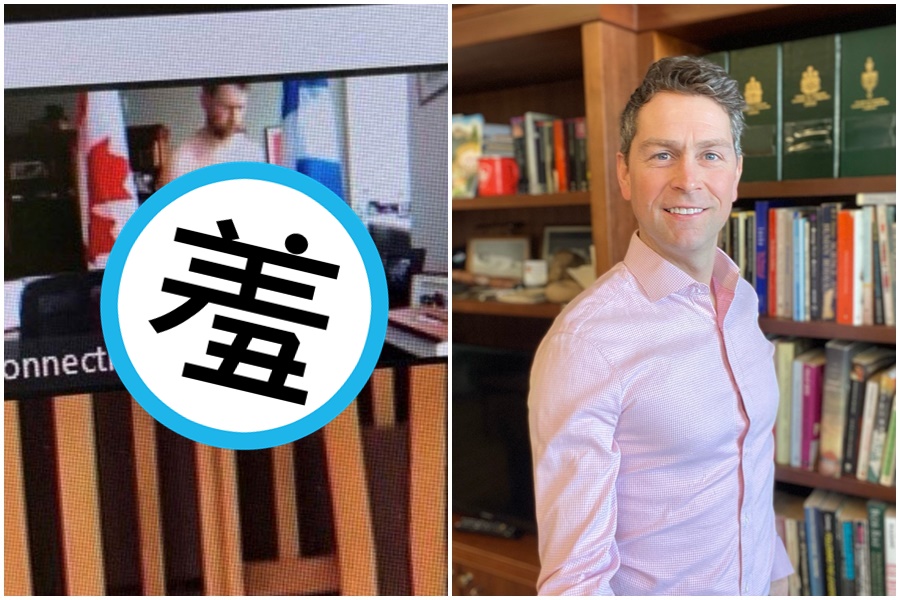 加拿大國會議員艾摩斯不慎全裸出現在國外視訊會議當中。（翻攝自William Amos臉書、推特）