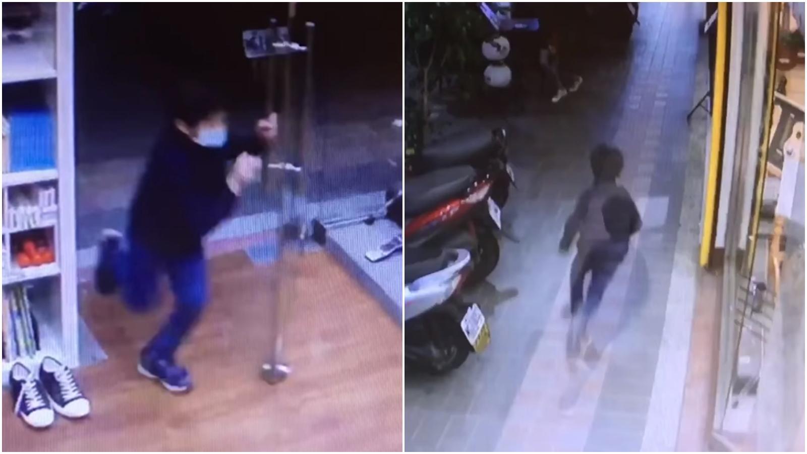 一名男童在樂器行門口徘徊,疑似下定決心後闖進店裡偷彈吉他後就逃走。(翻攝自天籟之音音樂藝術中心-中和店臉書)