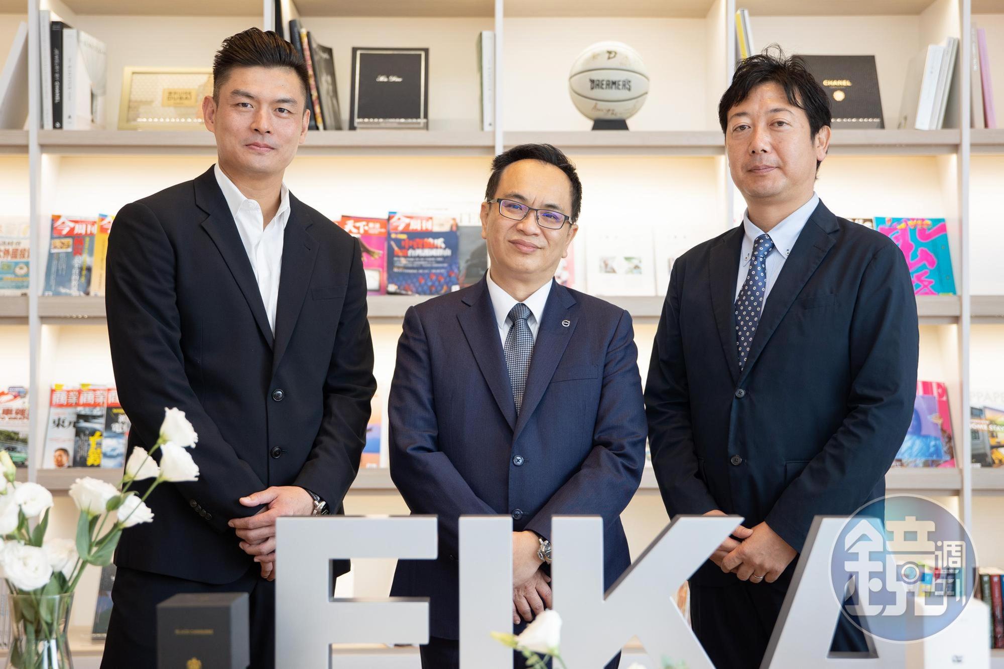 「胡同燒肉暨橘焱國際」董事長吳念忠(左)與「Volvo Car Taiwan」總裁陳立哲(中)及「宮崎香草牛」社長高田智康(右)三方合作,打造名車車主的餐飲體驗話題。