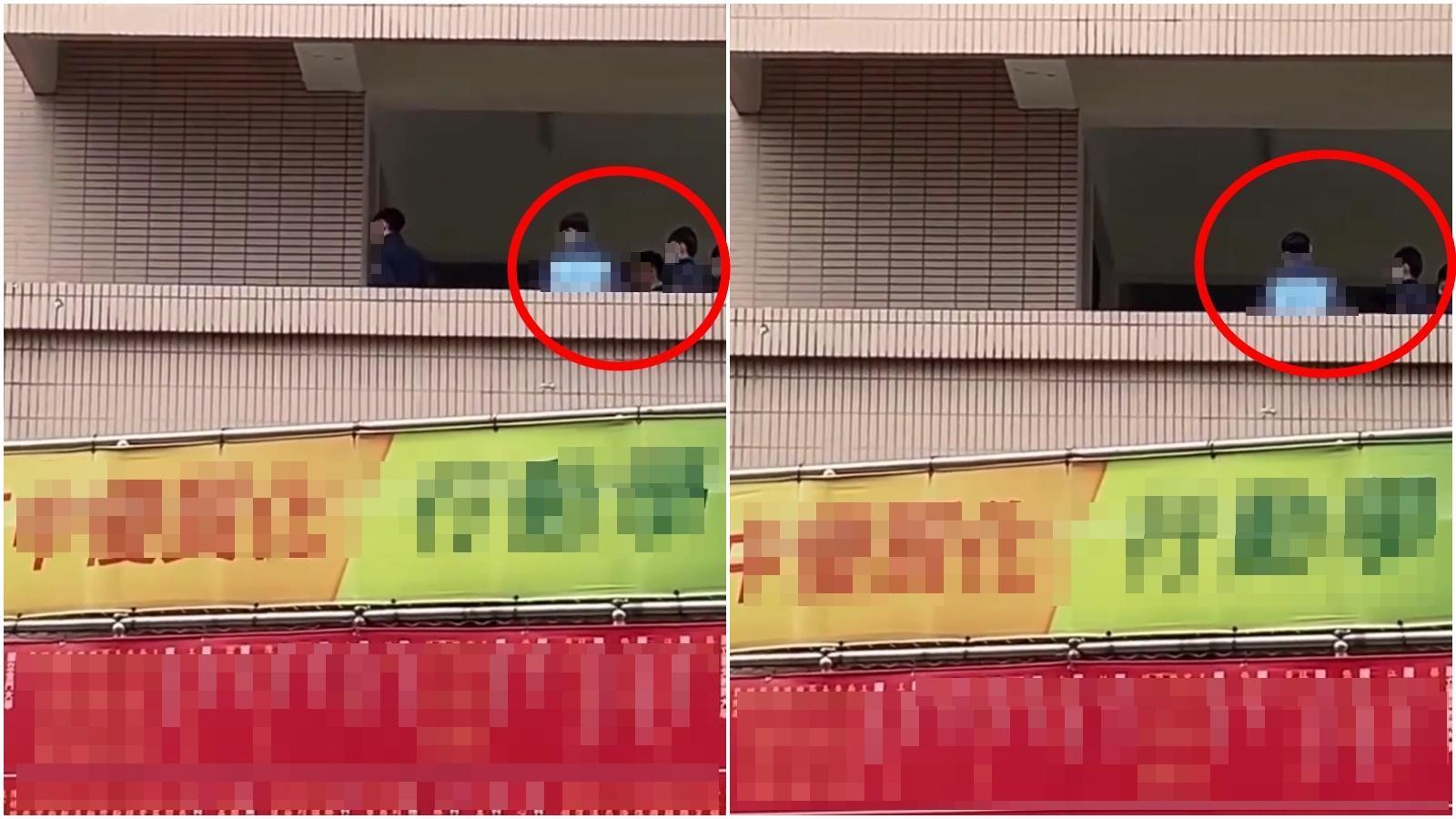 網友曝光的影片中,除了兩名施暴者外,旁邊還站了數名其他學生,但過程中疑似未做制止行為。(翻攝自《爆怨2公社》臉書社團)