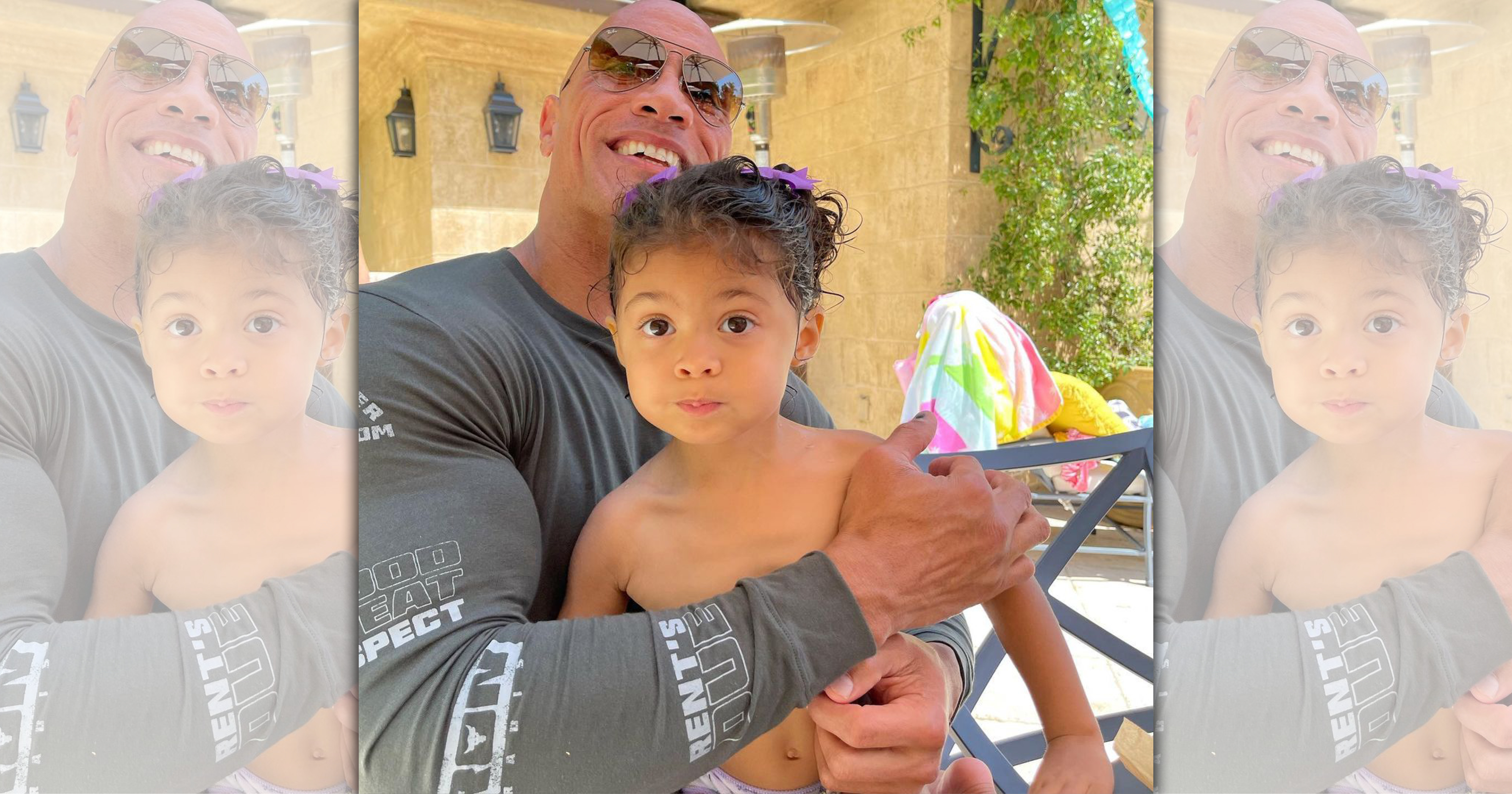 巨石強森的3歲女兒Tia情有獨鍾「水行俠」，認為遠比爸爸還酷。（巨石強森IG）