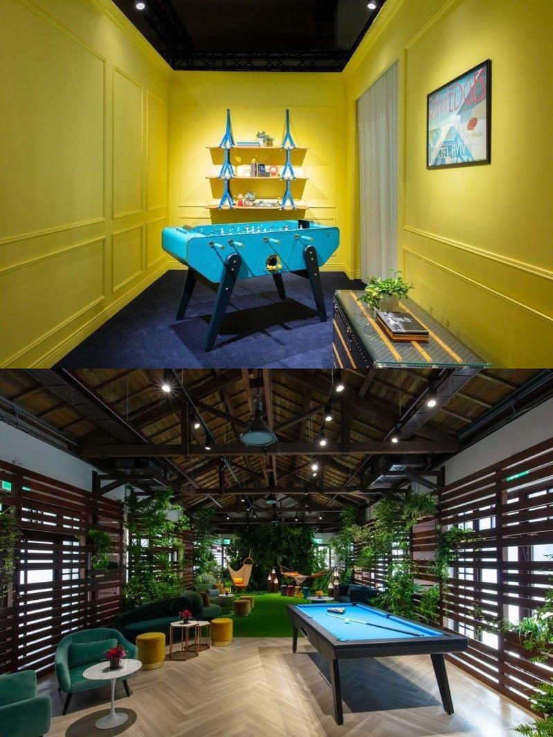 上圖為青藍色手足球桌，NT$3,100,000。下圖為LV撞球桌，NT$3,560,000。（LOUIS VUITTON提供）