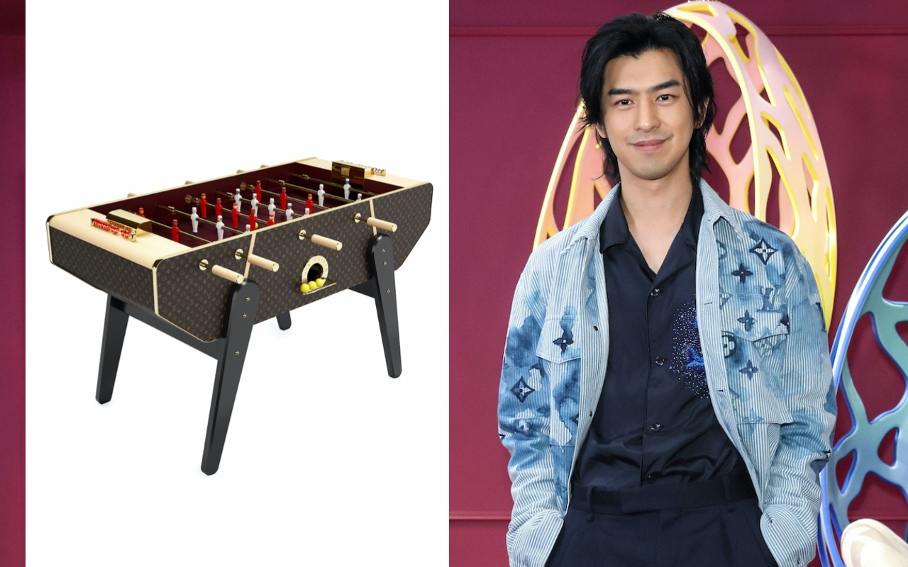 陳柏霖（右圖）現身Objets Nomades家具家飾藝術展，陳列的500多件作品包括一台價值新台幣310萬元的Babyfoot手足球檯。（LOUIS VUITTON提供）