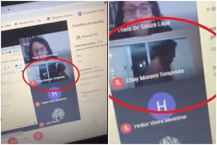 近日又有一名學生以為鏡頭關閉，跟女友瘋狂運動全程曝光，讓女老師跟同學傻眼。（翻攝畫面）