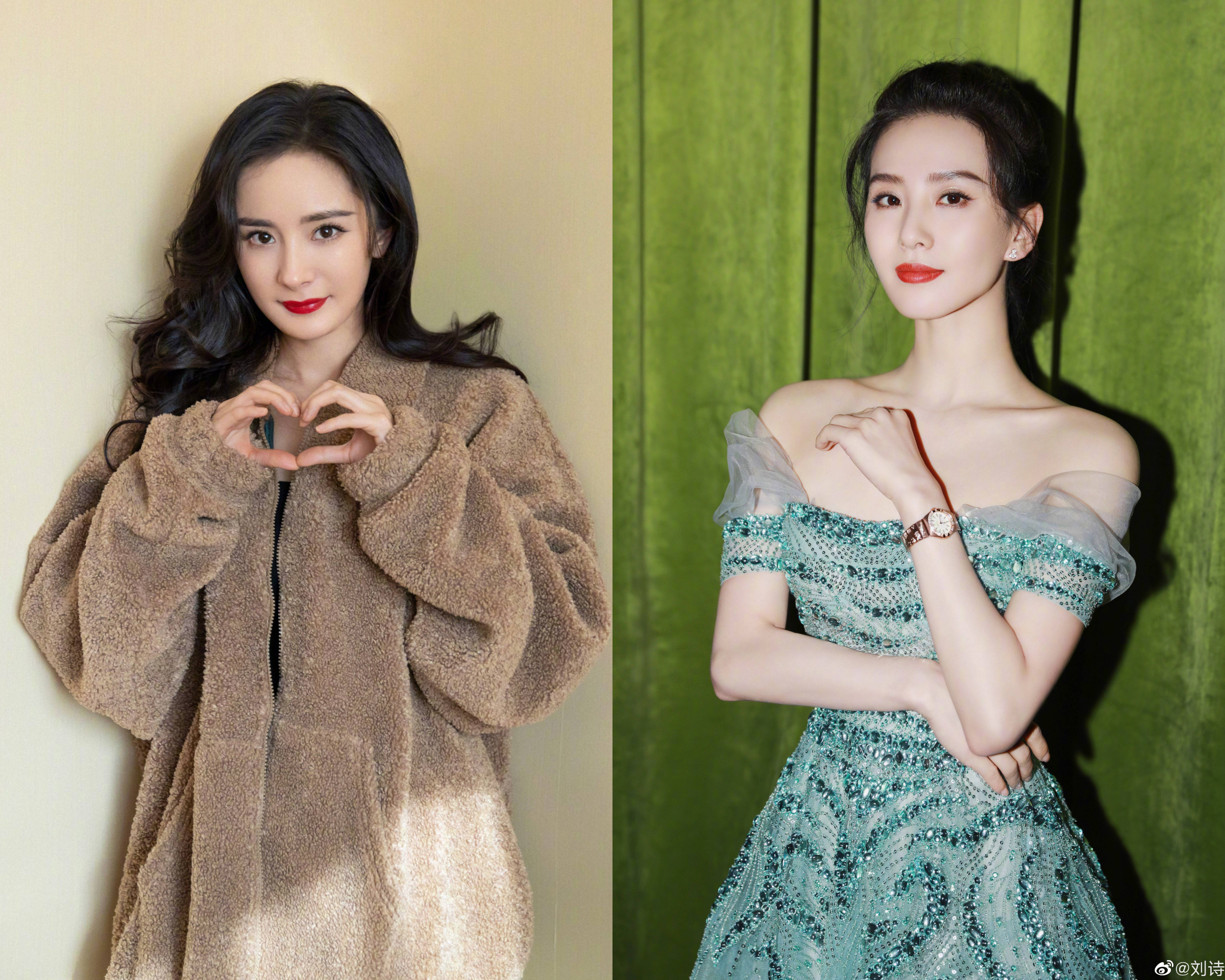 楊冪（左）與劉詩詩都是大陸娛樂圈「85花」的代表人物。（翻攝自楊冪、劉詩詩微博）