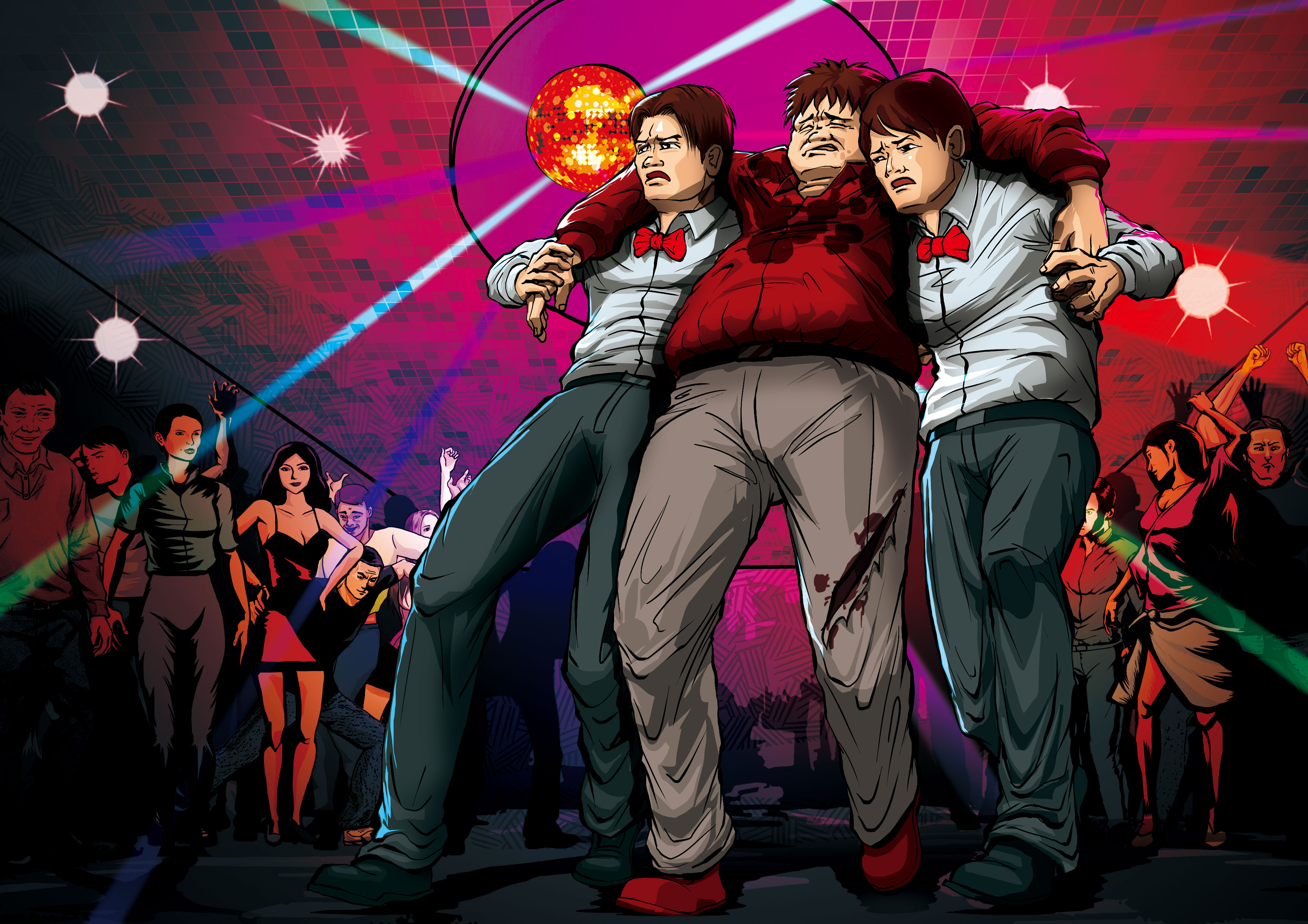 路學敏（左）1983年與酒店同事將受傷的劉姓酒客送醫救回一命，卻因現場另一名傷者死亡，因此被認定是凶手，遭判刑12年。