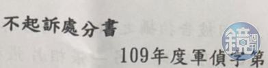 不起訴書上因有「軍偵」字樣,被害人才得知偷拍她的林偉華具有軍職。(讀者提供)