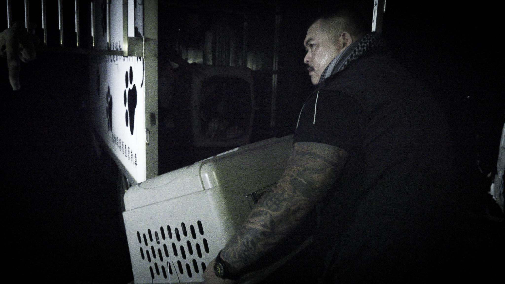 《動保蝙蝠俠》以台灣NOE行動組織負責人李火山為主題,他經常前往各地處理動物受虐案件。(車庫娛樂提供)