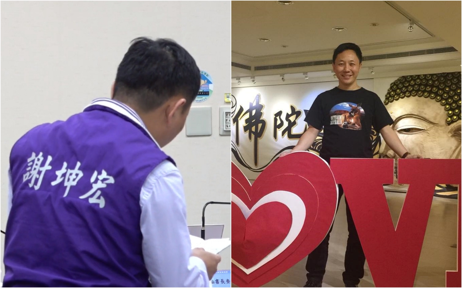 國民黨中常會謝坤宏日前在中常會（左）中指出國父孫中山已得道成仙，引發黨內外熱議。（翻攝自國民黨、謝坤宏臉書）