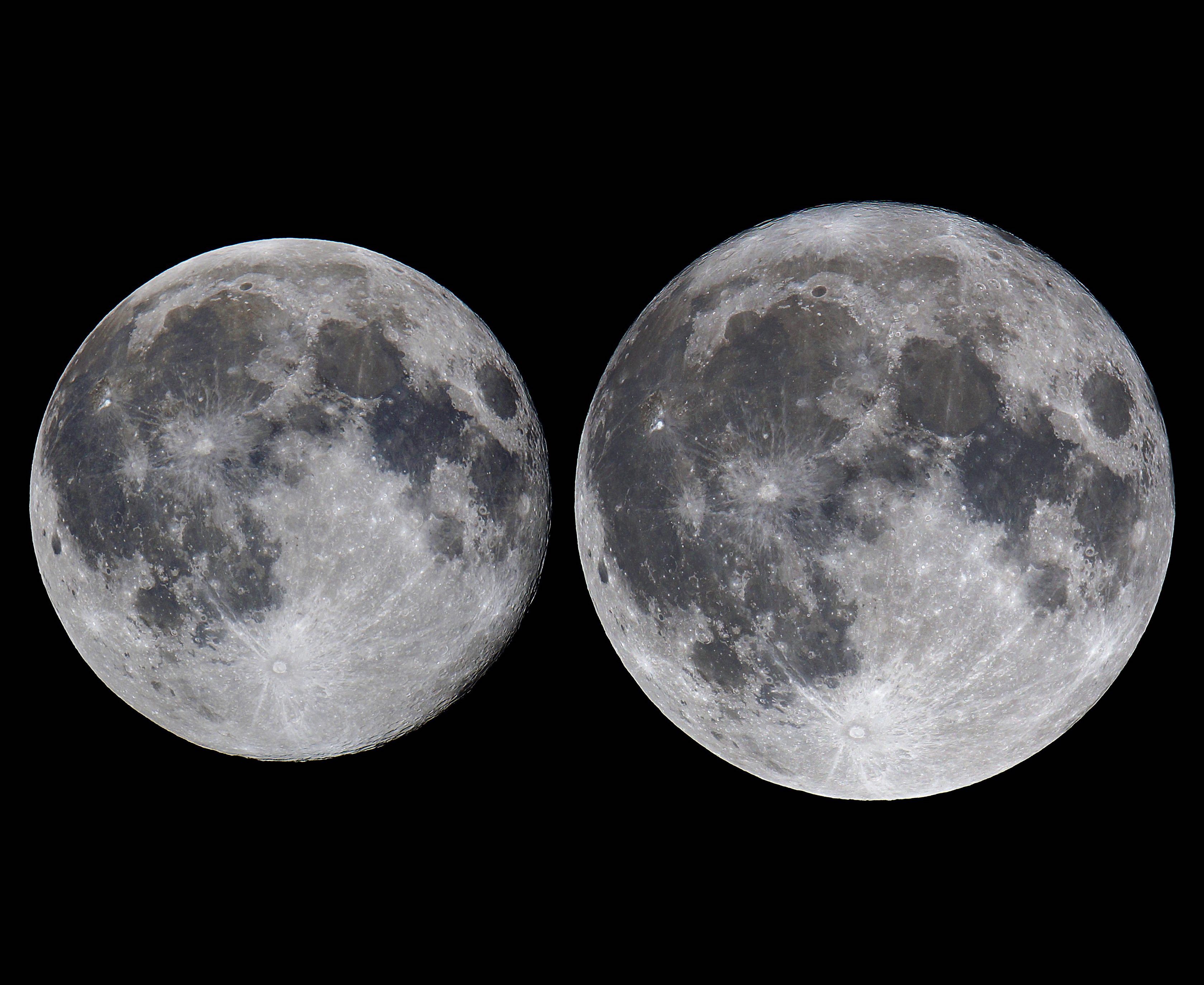 最小滿月（左）與超級滿月（右）。（翻攝台北市立天文科學教育館官網）