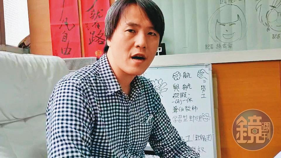 高教產業工會組織部主任林柏儀(圖)呼籲教育部徹查2名校長的弊端。