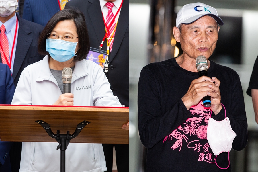 藻礁公投領銜人潘忠政（右）今指稱總統蔡英文（左）在藻礁環保議題上仍是局外人。（本刊資料照）