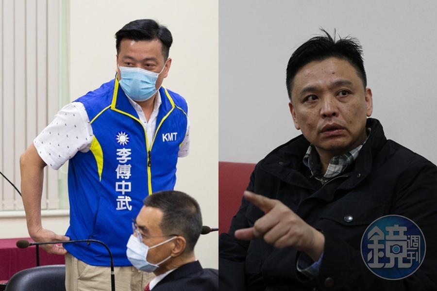 北市國民黨籍議員李傅中武(左)及民進黨議員洪健益(右)遭爆疑似關說黑衣人大鬧松山分局一案。(本刊資料照)
