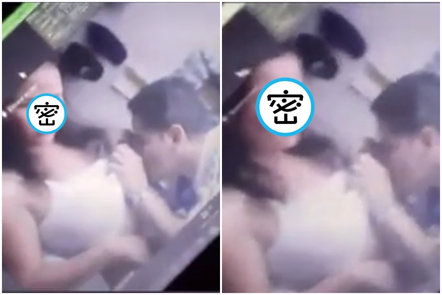男老師與妻子親熱的畫面被學生看光,影片更在網路上瘋傳。(翻攝自推特)