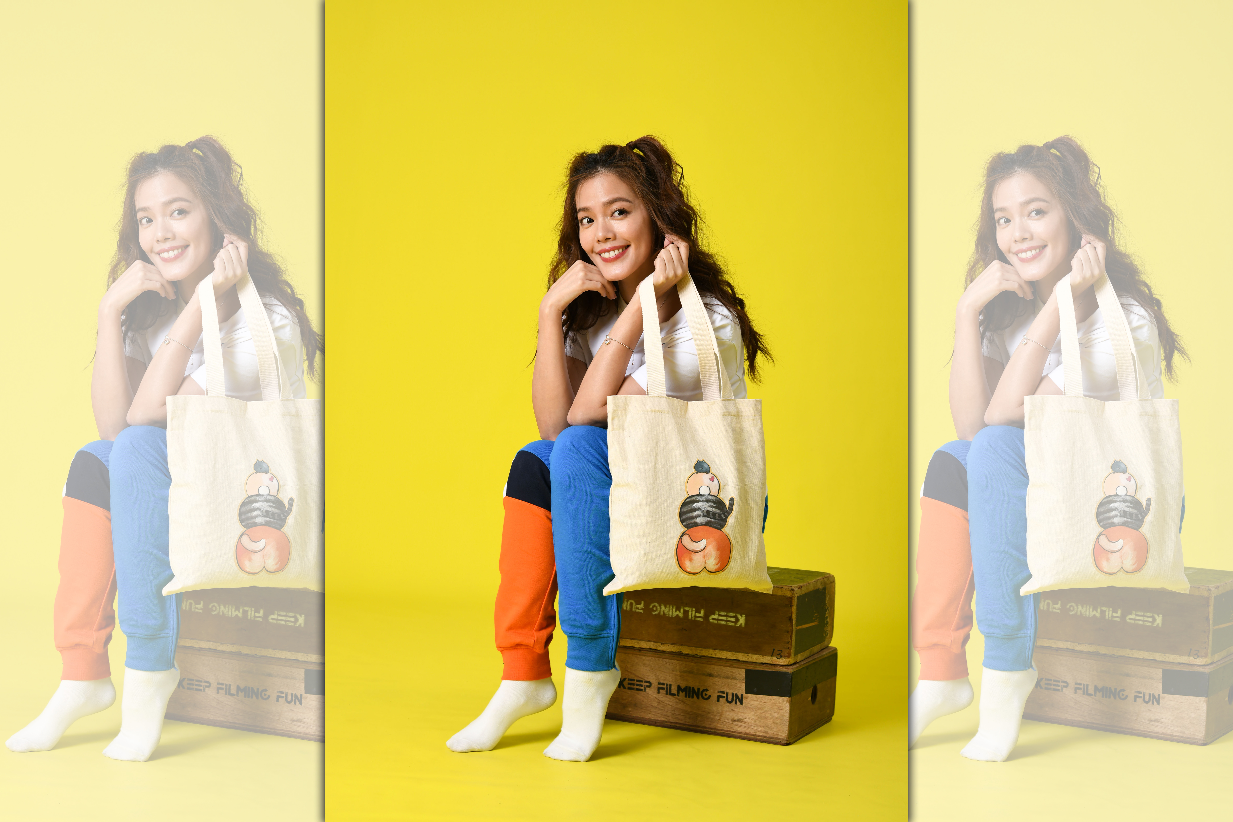 翊萱將油畫創作變成公益帆布包。（艾迪昇傳播提供）