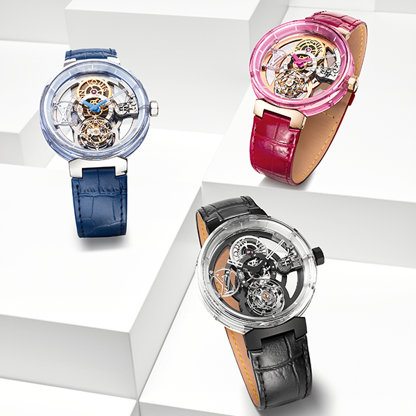 Tambour Moon Flying Tourbillon｜錶徑42.5mm／藍寶石水晶錶殼／LV90自動上鏈機芯／時分指示、飛行陀飛輪裝置／日內瓦印記／防水30米／價格店洽