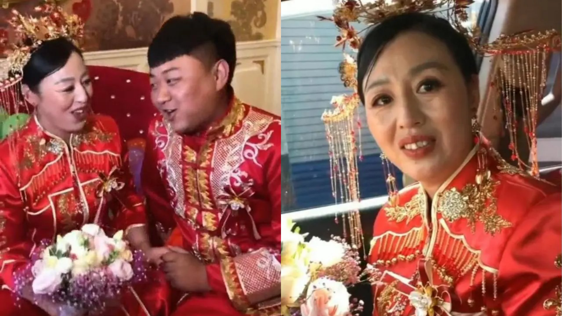 新郎與新娘的甜蜜互動羨煞大批網友。(翻攝自微博)